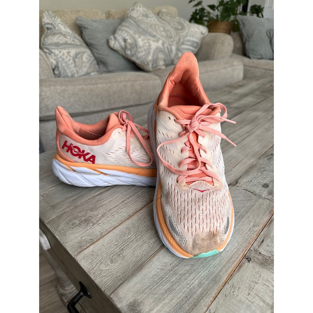 Hoka One One Clifton 8 Peach Orange Running Shoes Womens Sneaker